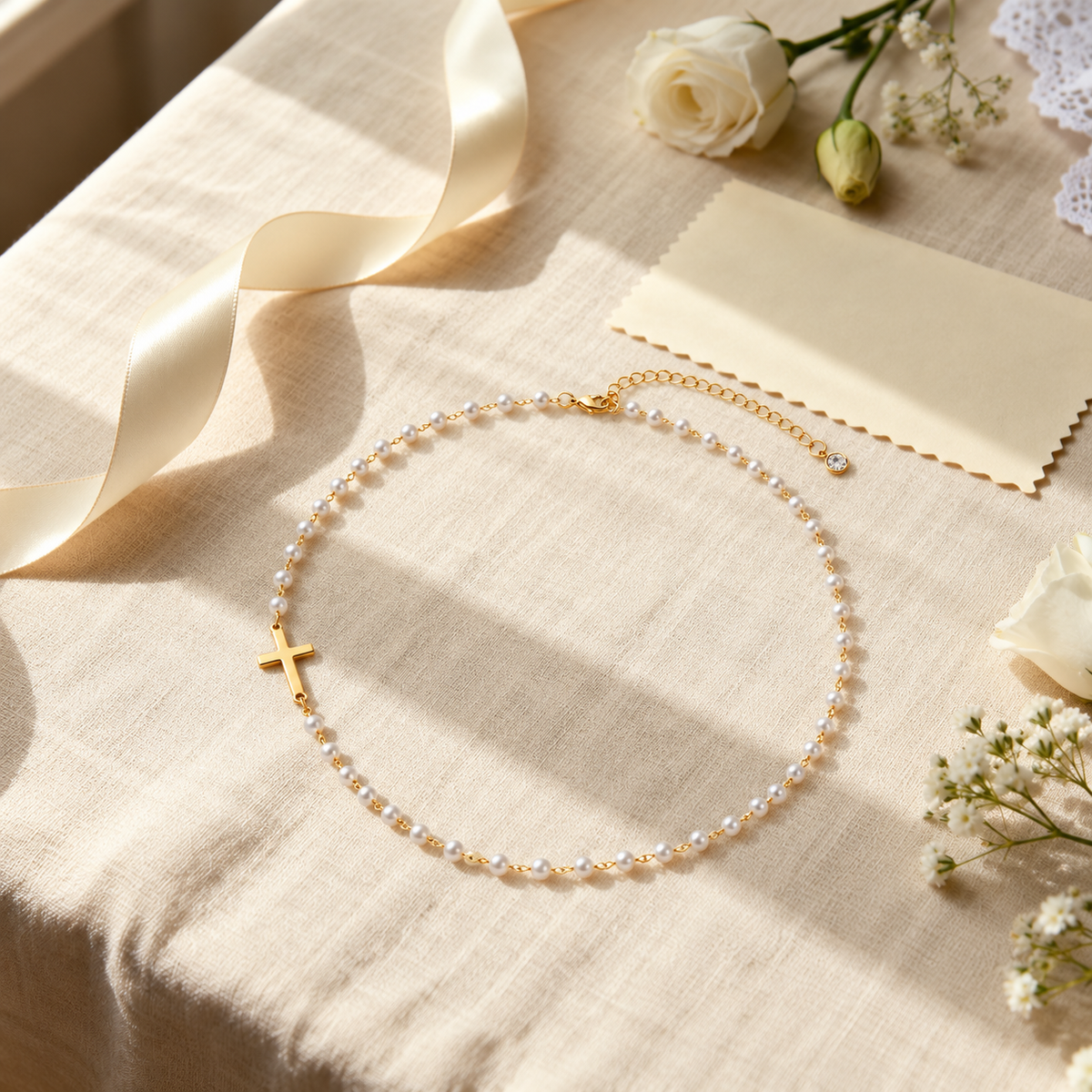Grace Cross Necklace flat lay – a Christian gift for her